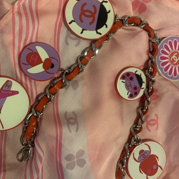 Vintage Authentic Chanel red leather chain belt / necklace rare CC logos! - Picture 8 of 16